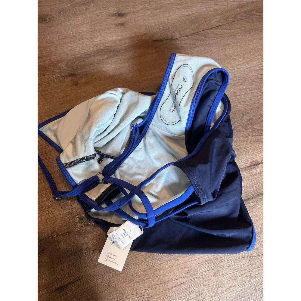 CUPSHE One Piece Swimsuit Womens Size L Navy Blue V-Neck High Cut